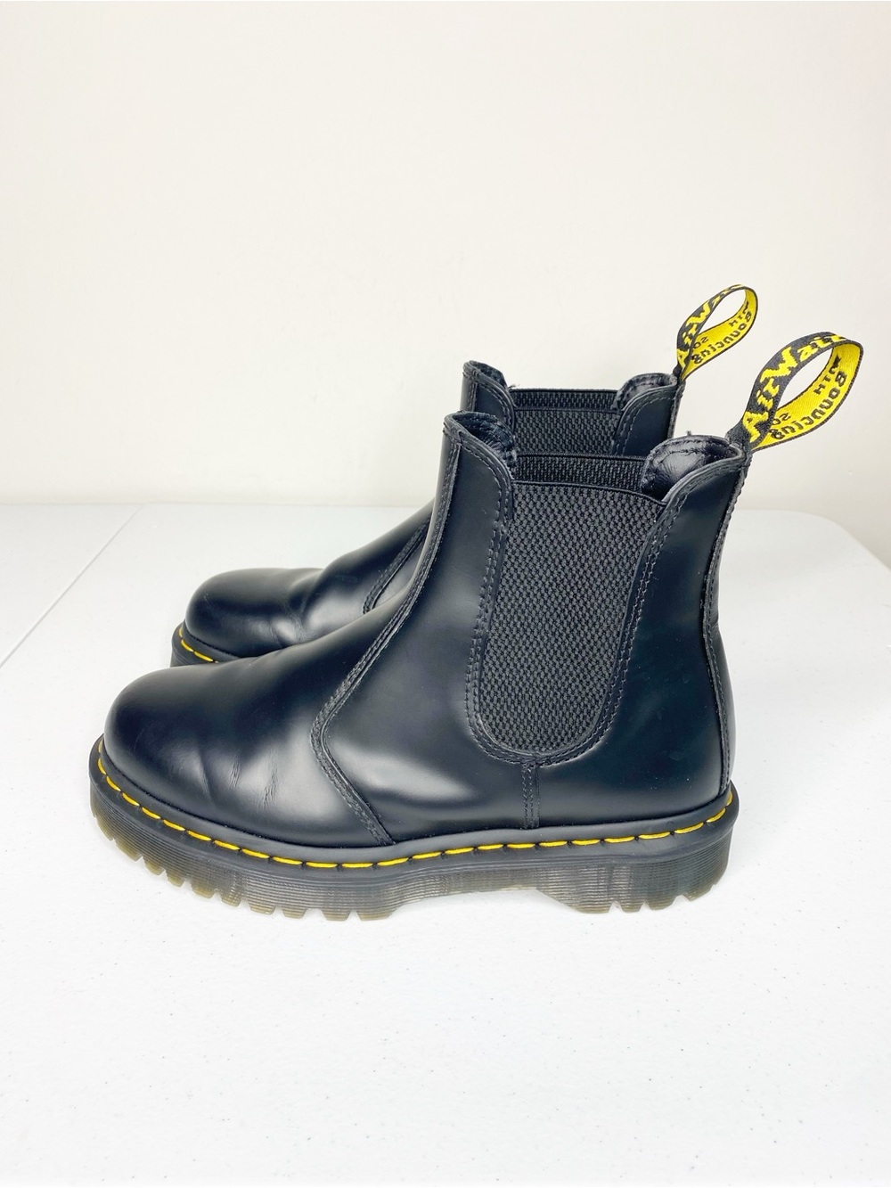 Dr. Martens Black Leather Chelsea Boots with Yellow Pull Tabs
